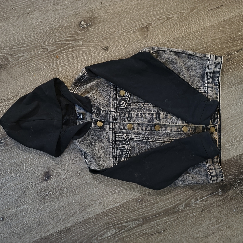 SHEIN Black and Gray Jean Jacket with Hood